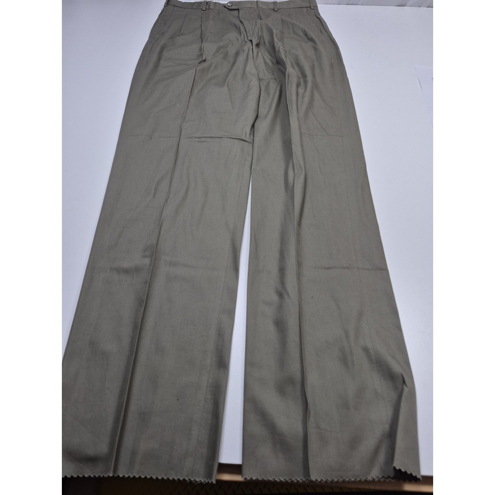 VTG John Alexander Dress Pants Men's 36x36 Beige Pleated Straight Unhemmed USA